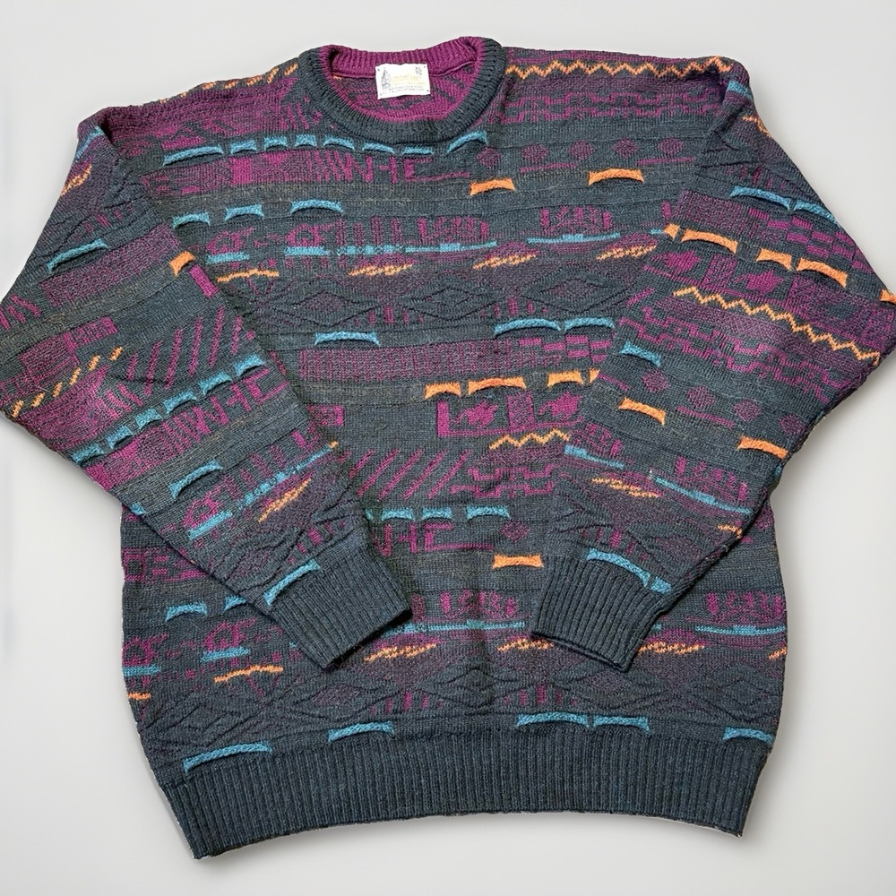 Vintage 90s London Fog Colorful Texturized Pullover Sweater Size XL Wool Blend